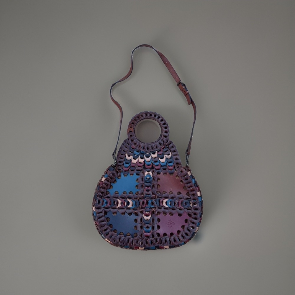 PATRICIA NASH PISTICCI TURQUOISE MULTI-COLOR LINKED LEATHER SHOULDER BAG